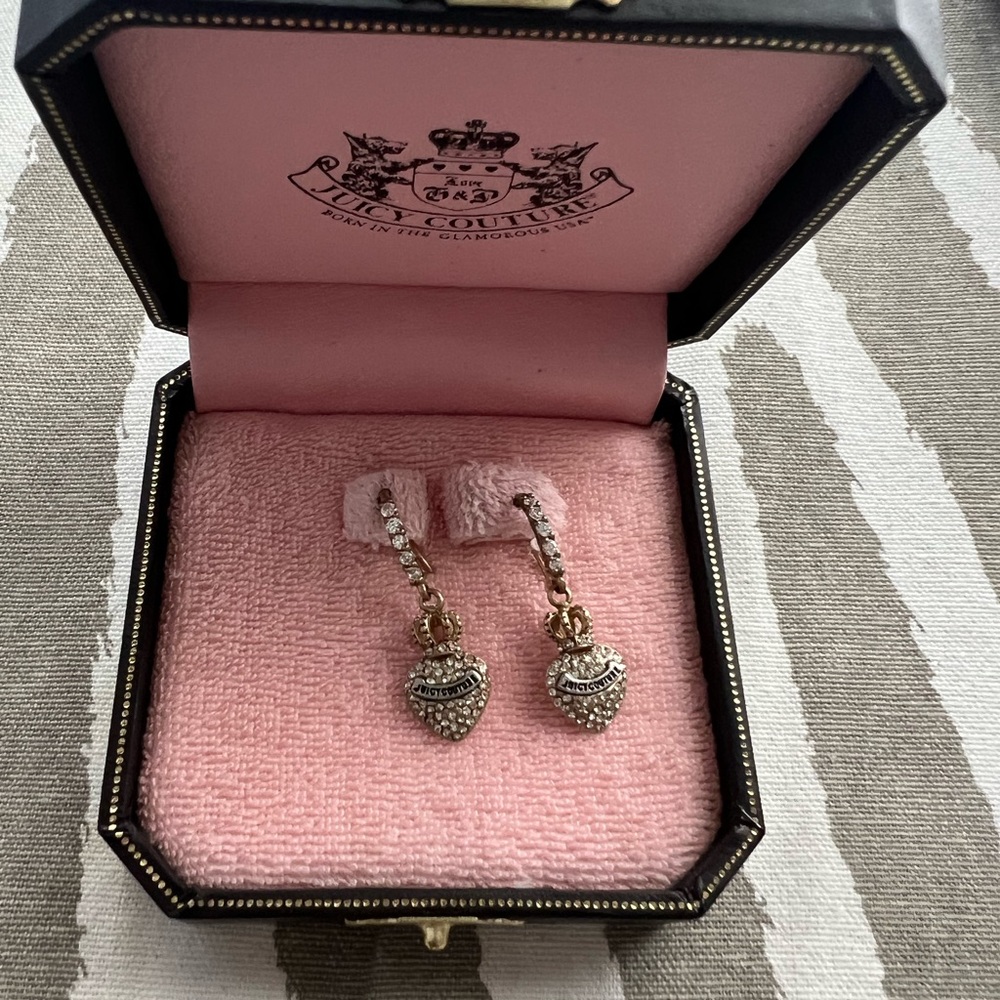 Juicy Couture Gold and Stone Heart Drop Earrings